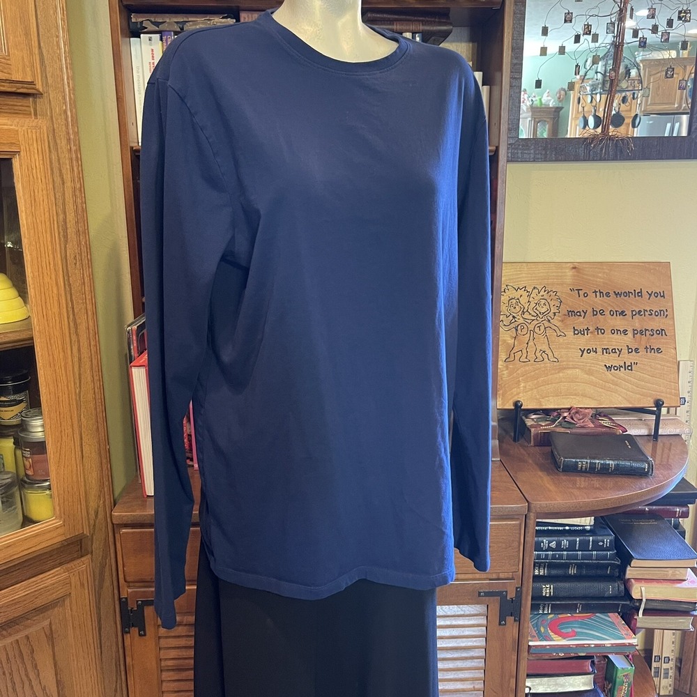 women's Apt 9 size large basic navy long sleeve shirt Solid‎ - Picture 2 of 4